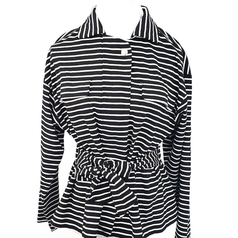 Chico's Black White Stripe Tie, Zip Jacket Medium Career Casual Neutral Nautical